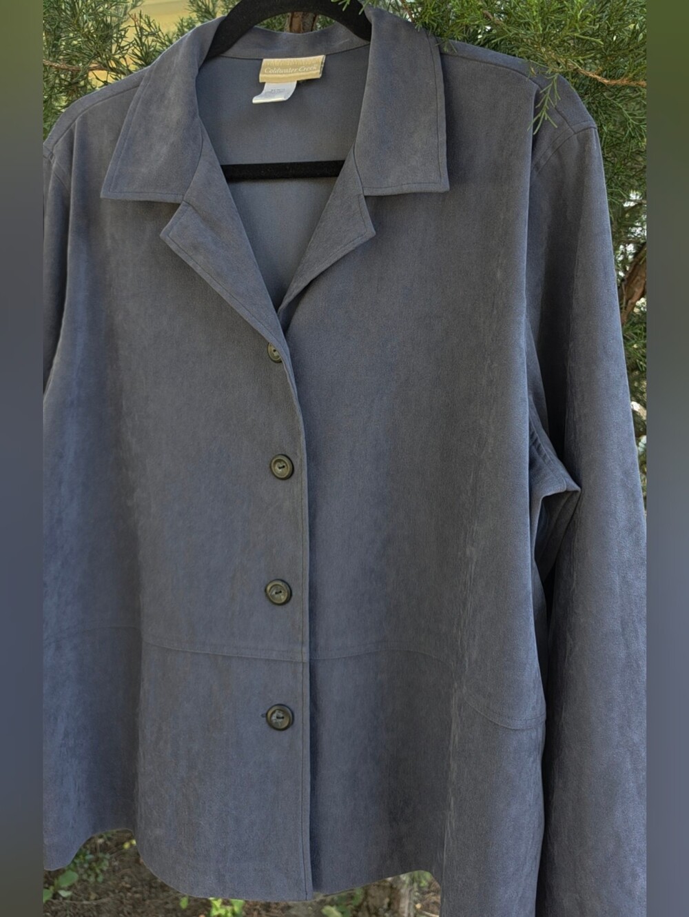 Coldwater Creek Slate Blue Women's Suede Like Button-Front Jacket Shirt L XL